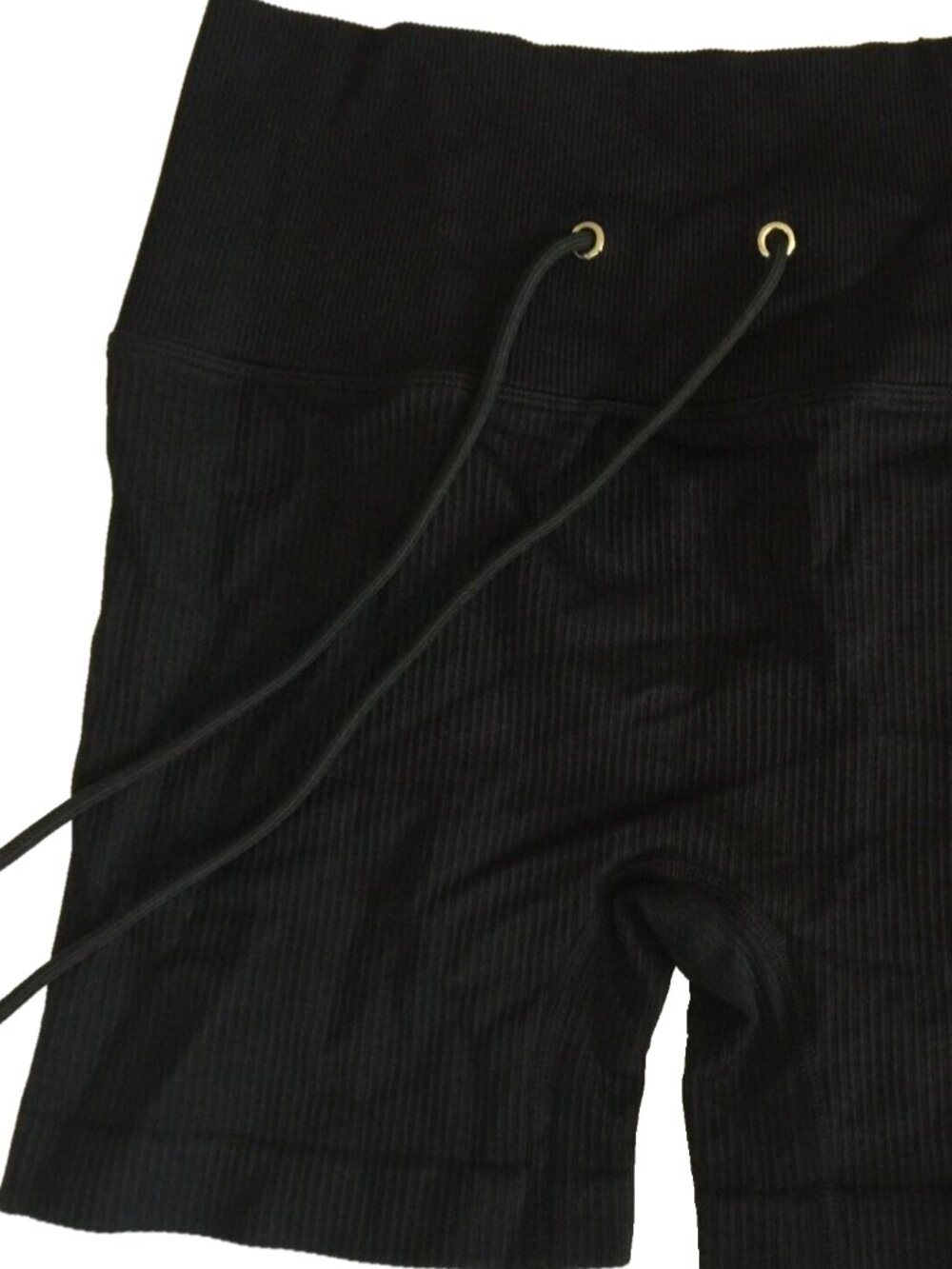 WOMENS M BLACK HIGH RISE STRETCH NYLON RIBBED BIKER SHORTS YOGA ACTIVE GYM